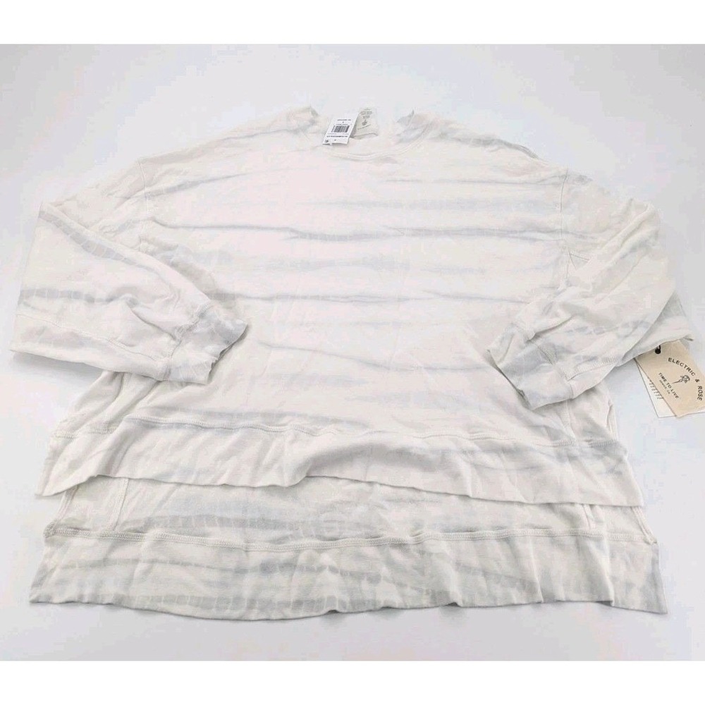 Electric Rose Striped Long Sleeve Top Size Small NWT Grey White Slouchy Layered